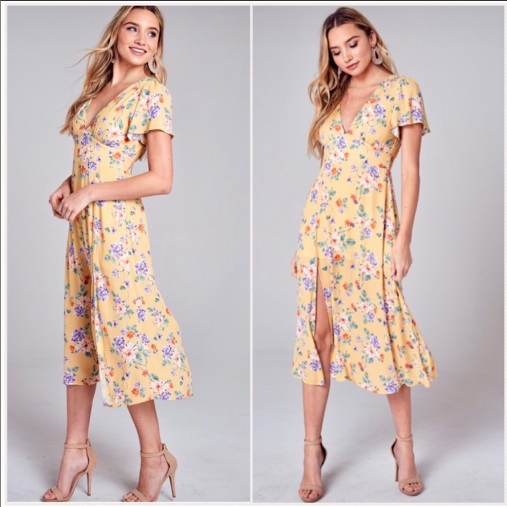 LAST 1️⃣ 🌻YELLOW/MUSTARD FLORAL MIDI DRESS🌻 - Picture 5 of 7